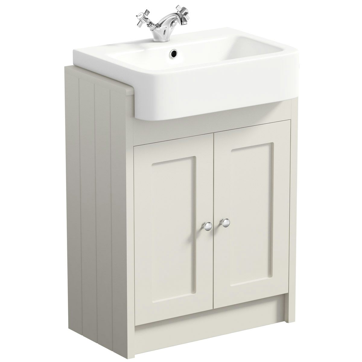 The Bath Co Dulwich stone ivory floorstanding vanity unit with semi recessed basin 600mm 